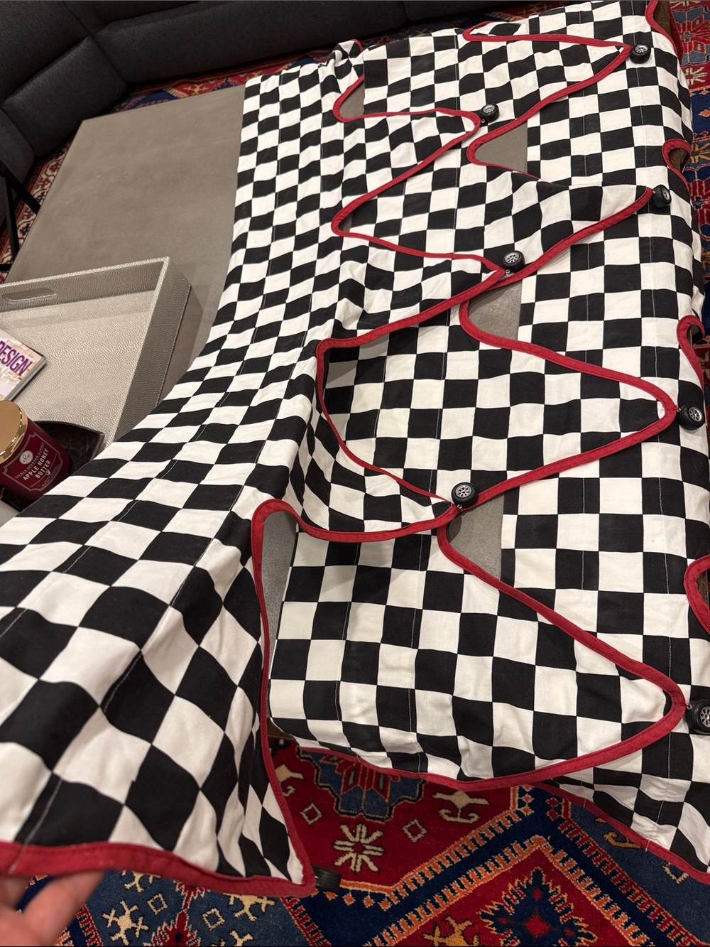 Black & White Checkered Valances 3 racing car the theme